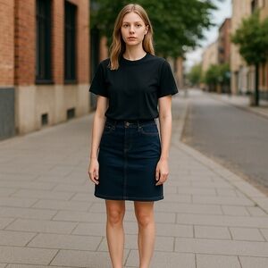 Liquid Navy Pencil Skirt